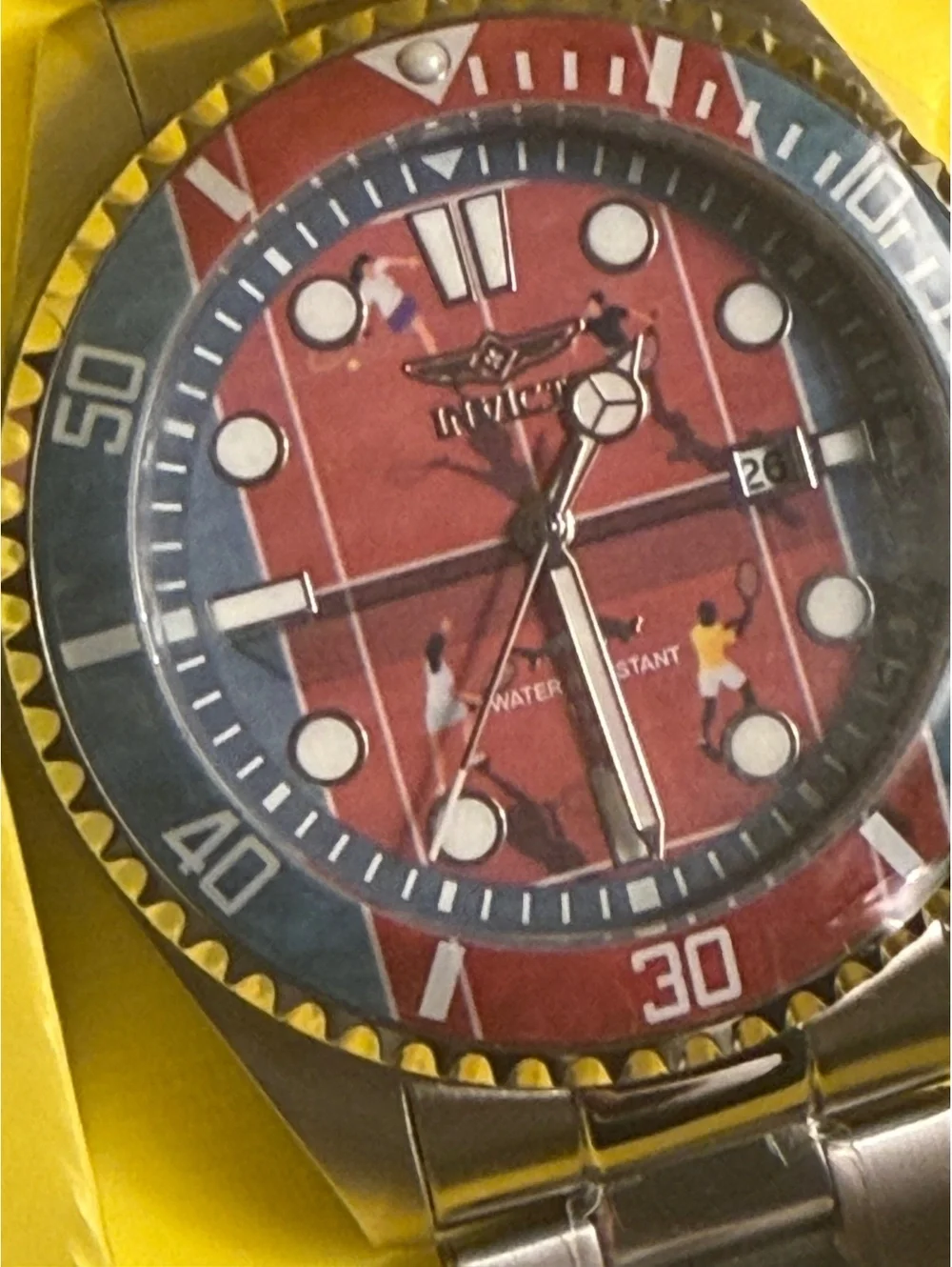 $279 Invicta VISIONS FROM ABOVE-TENNIS red dial diver watch w/ blue & red bezel